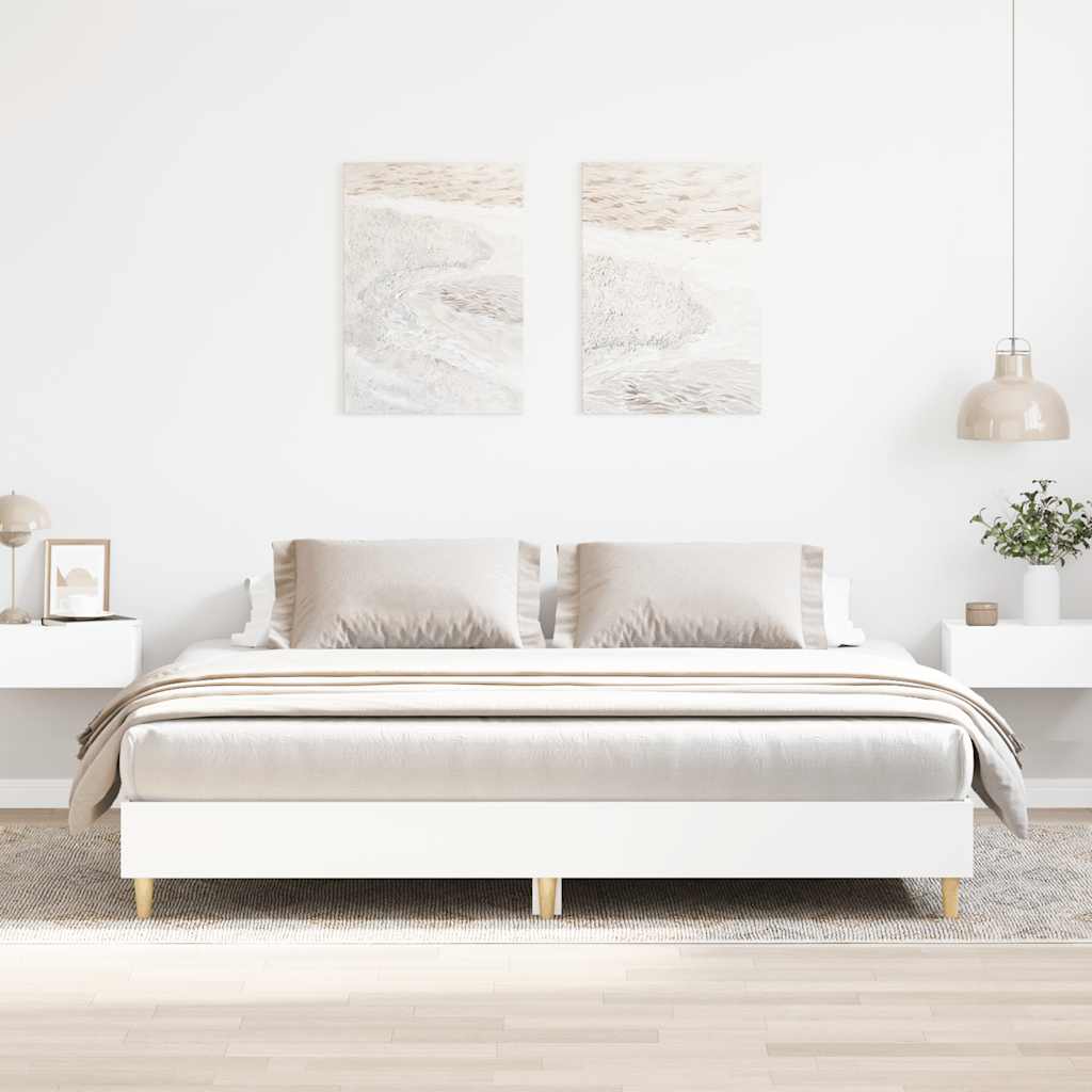 Rám Postele Bez Matrace Bílý 160X200Cm Dřevěné Konstrukce