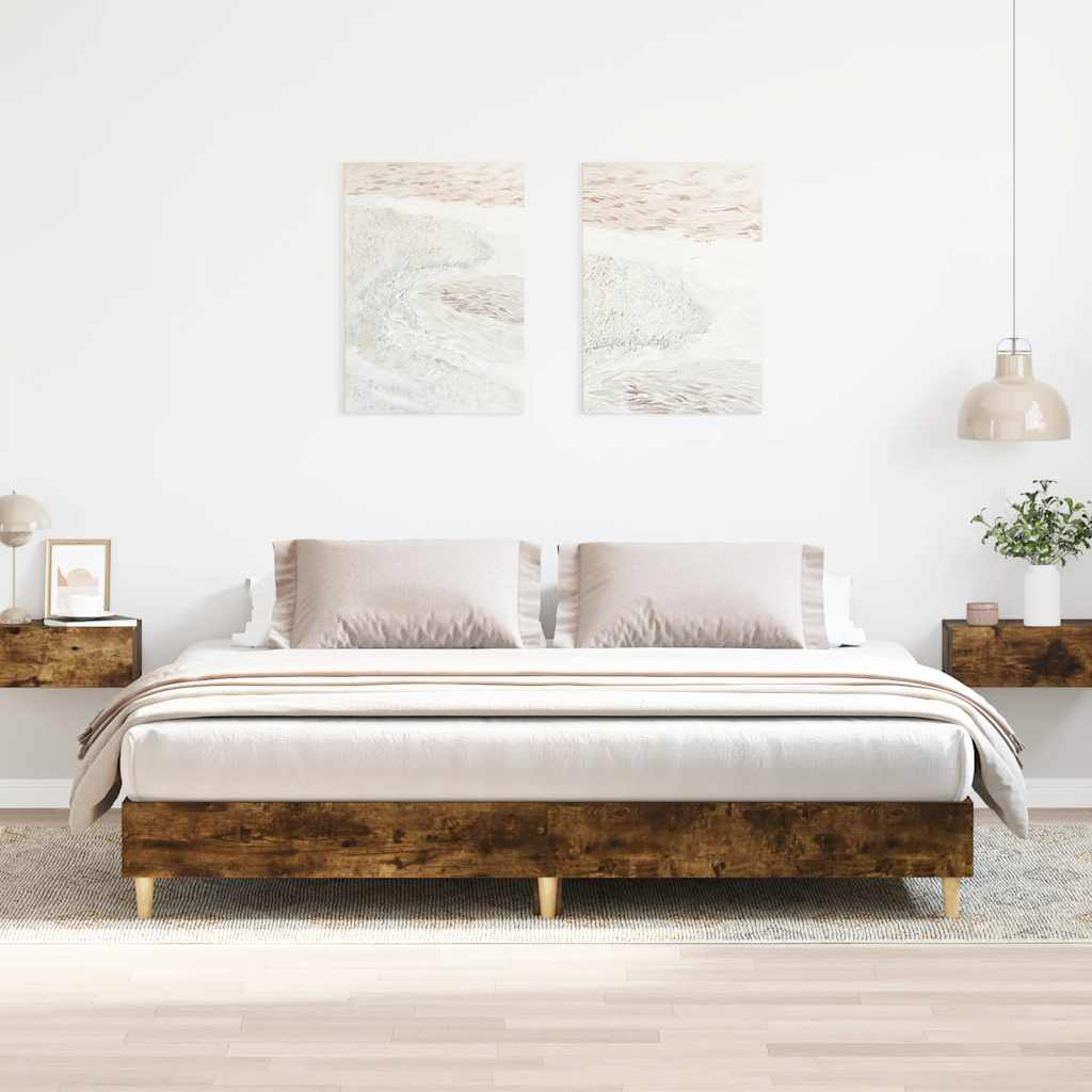 Rám Postele Bez Matrace Kouřový Dub 160X200Cm Kompozitní Dřevo