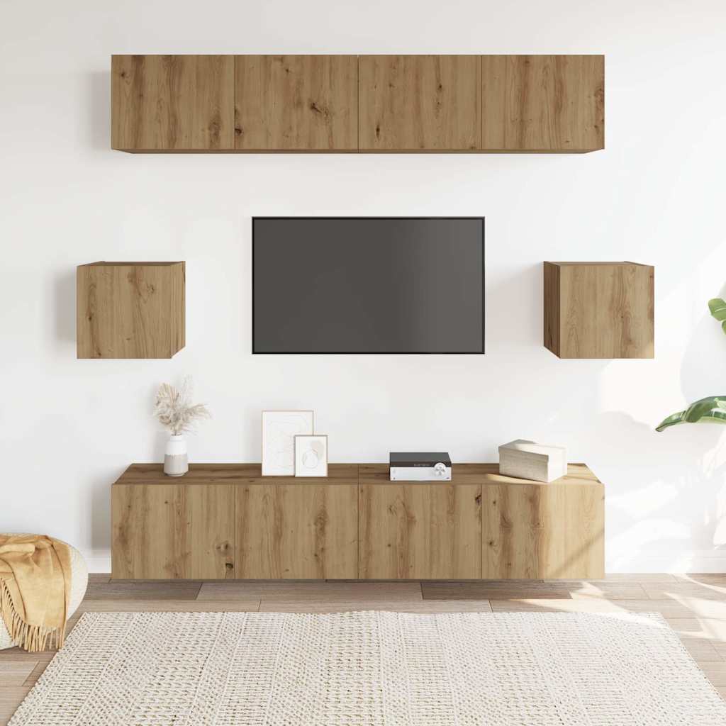 Sada 6 Kusů Nástěnné Tv Skříňka Dub Artisan Kompozitní Dřevo