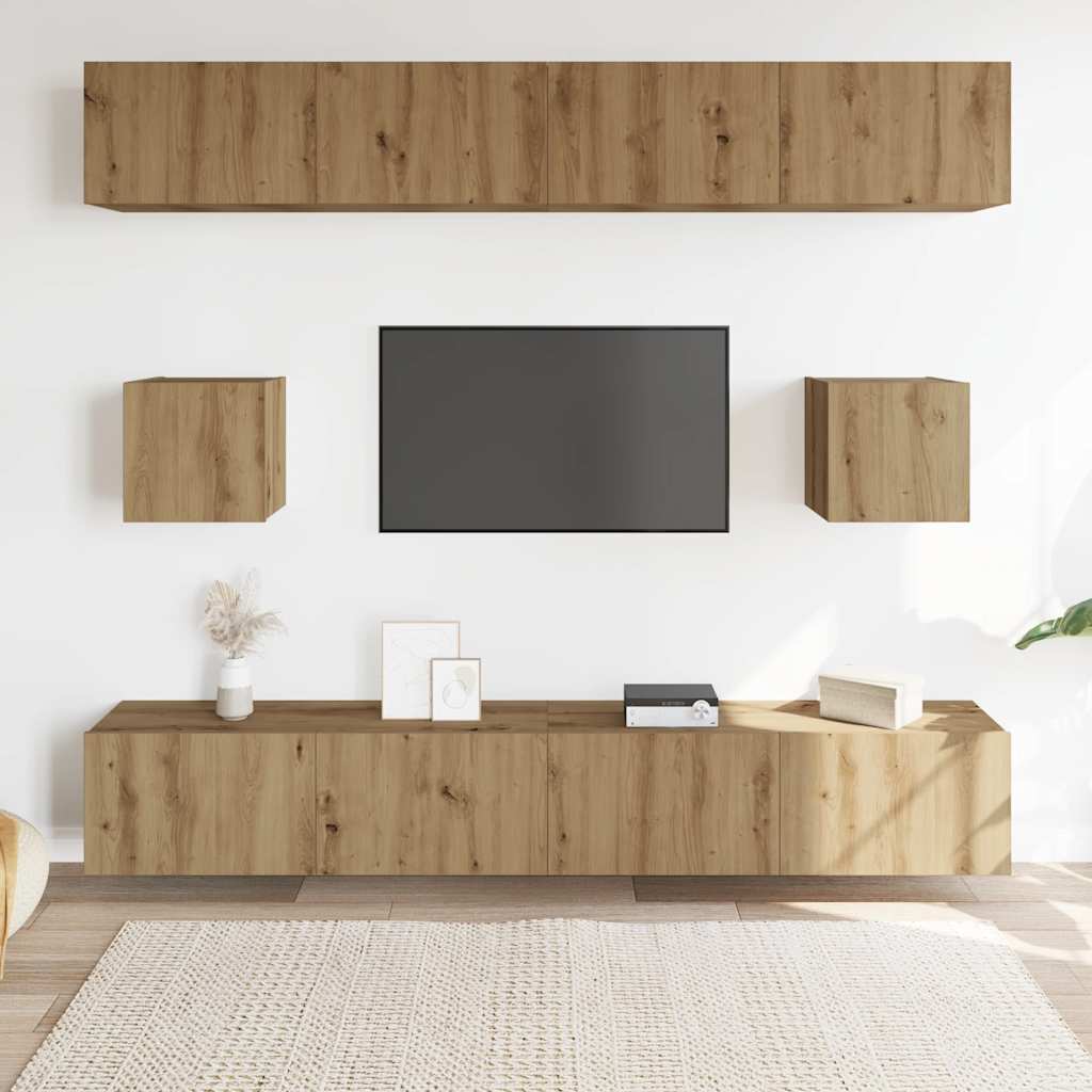 Sada 6 Kusů Nástěnné Tv Skříňka Dub Artisan Kompozitní Dřevo