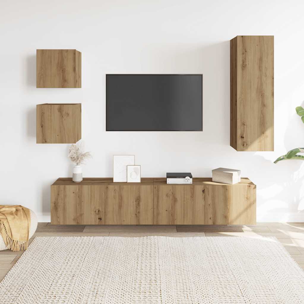 Sada 5 Kusů Nástěnné Tv Skříňka Dub Artisan Kompozitní Dřevo