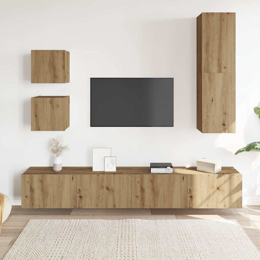 Sada 5 Kusů Nástěnné Tv Skříňka Dub Artisan Kompozitní Dřevo