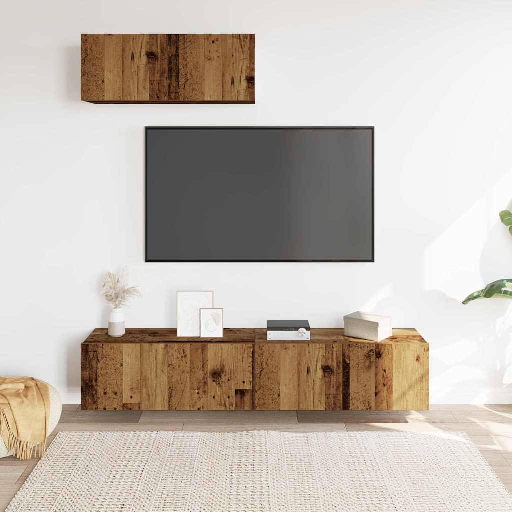 Sada 3 Kusů Nástěnné Tv Skříňka Starého Dřeva Kompozitní Dřevo
