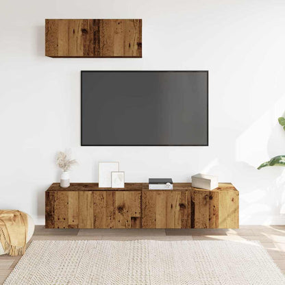 Sada 3 Kusů Nástěnné Tv Skříňka Starého Dřeva Kompozitní Dřevo