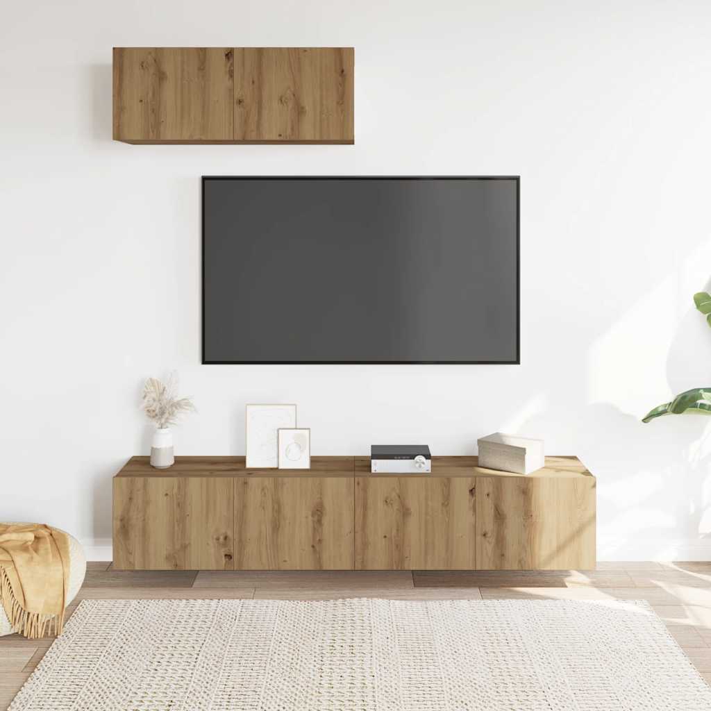 Sada 3 Kusů Nástěnné Tv Skříňka Dub Artisan Kompozitní Dřevo