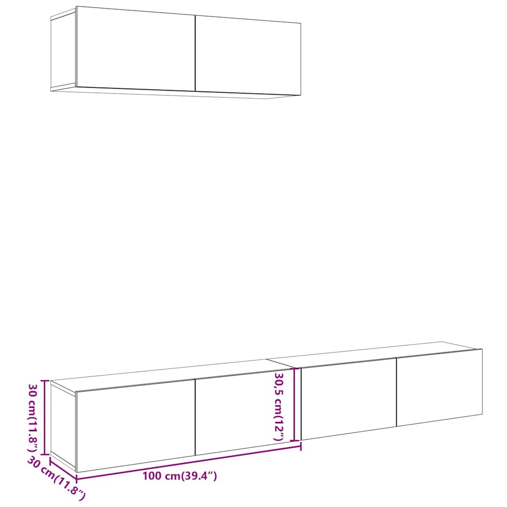 Nástěnné Tv Skříňky 4 Ks Starého Dřeva 100X30X30 Cm Kompozit