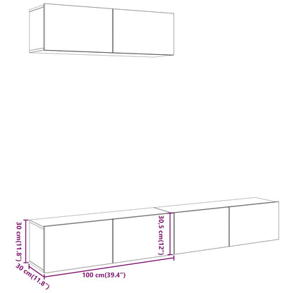 Nástěnné Tv Skříňky 4 Ks Starého Dřeva 100X30X30 Cm Kompozit