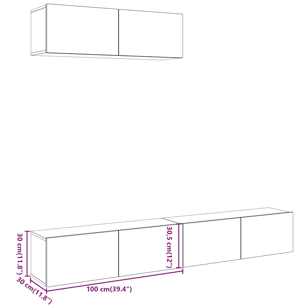 Nástěnné Tv Skříňky 4 Ks Dub Artisan 100X30X30 Cm Kompozit