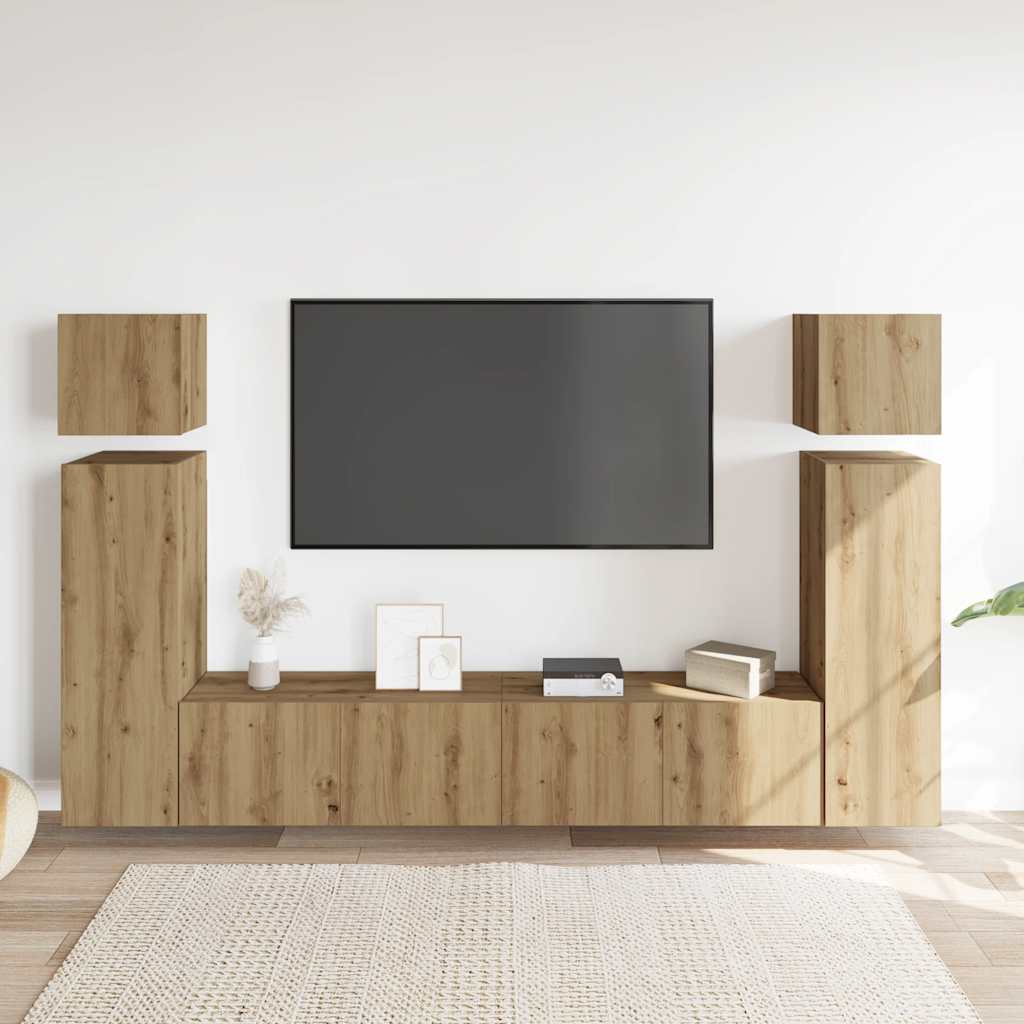 Sada 8 Kusů Nástěnné Tv Skříňka Dub Artisan Kompozitní Dřevo