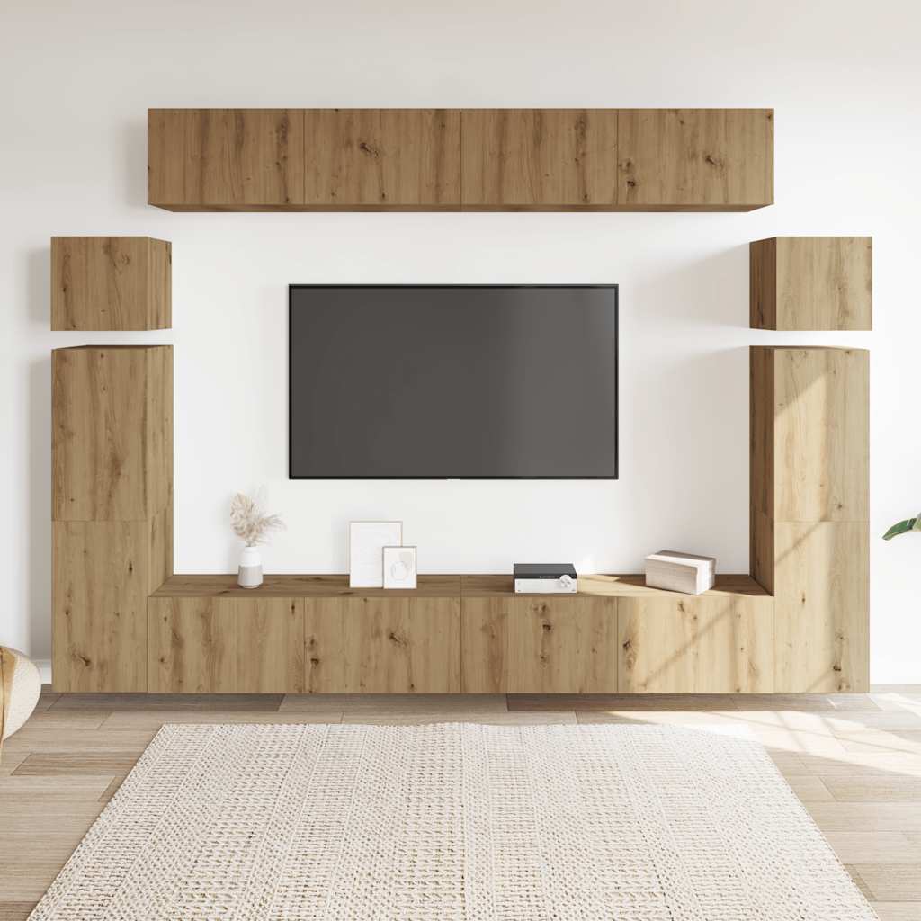 Sada 8 Kusů Nástěnné Tv Skříňka Dub Artisan Kompozitní Dřevo