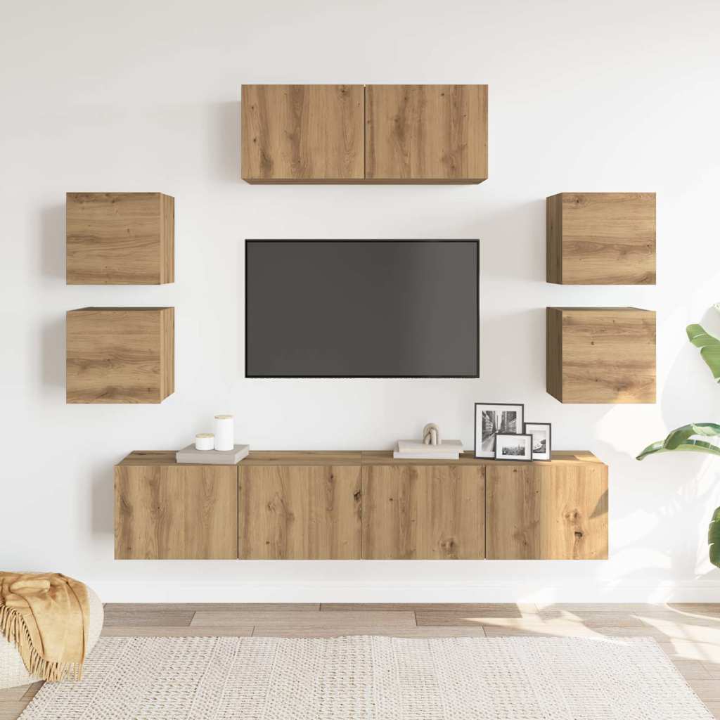 Sada 7 Kusů Nástěnné Tv Skříňka Dub Artisan Kompozitní Dřevo