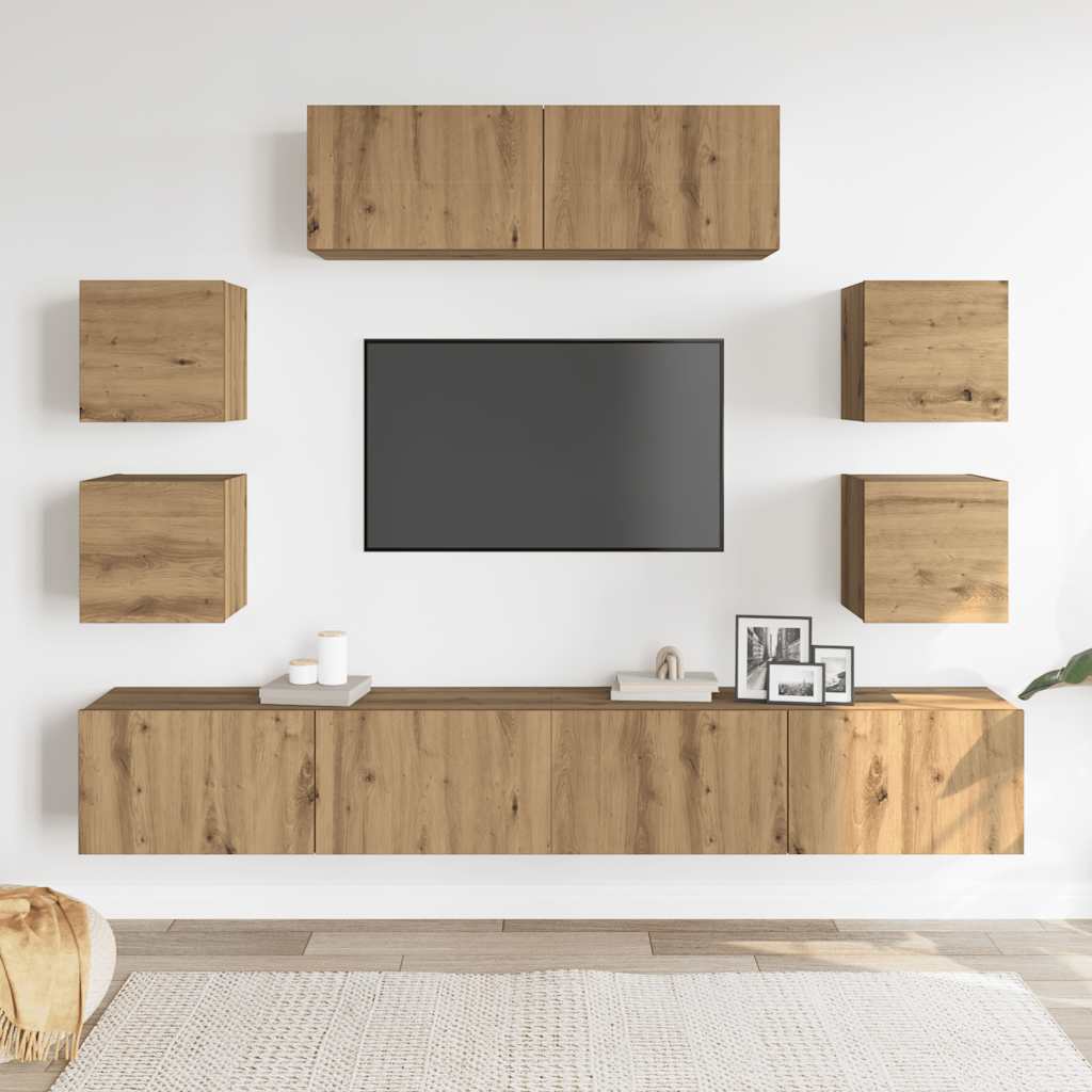 Sada 7 Kusů Nástěnné Tv Skříňka Dub Artisan Kompozitní Dřevo