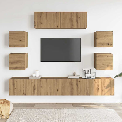 Sada 7 Kusů Nástěnné Tv Skříňka Dub Artisan Kompozitní Dřevo