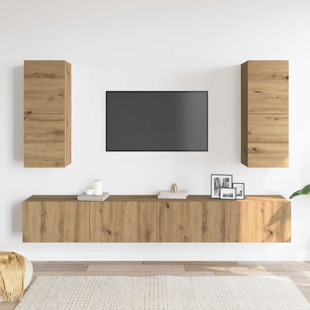 Sada 4 Kusů Nástěnné Tv Skříňka Dub Artisan Kompozitní Dřevo