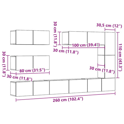 Sada 7 Kusů Nástěnné Tv Skříňka Dub Artisan Kompozitní Dřevo Dub Artisan