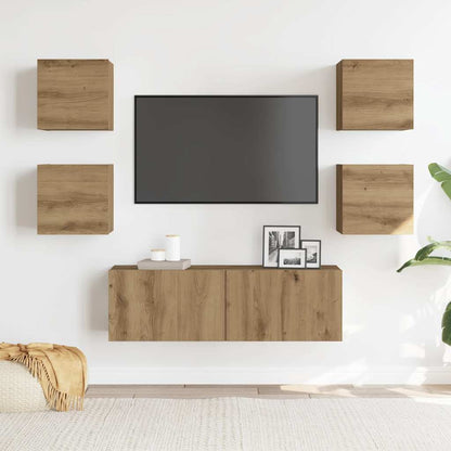 Sada 5 Kusů Nástěnné Tv Skříňka Dub Artisan Kompozitní Dřevo