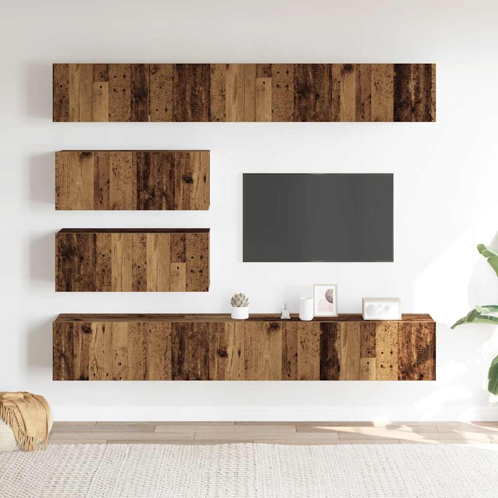 Sada 6 Kusů Nástěnné Tv Skříňka Starého Dřeva Kompozitní Dřevo