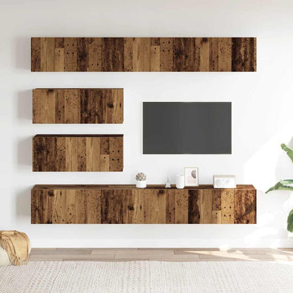 Sada 6 Kusů Nástěnné Tv Skříňka Starého Dřeva Kompozitní Dřevo