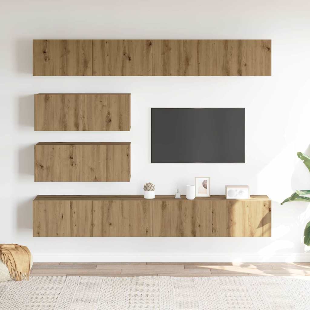 Sada 6 Kusů Nástěnné Tv Skříňka Dub Artisan Kompozitní Dřevo