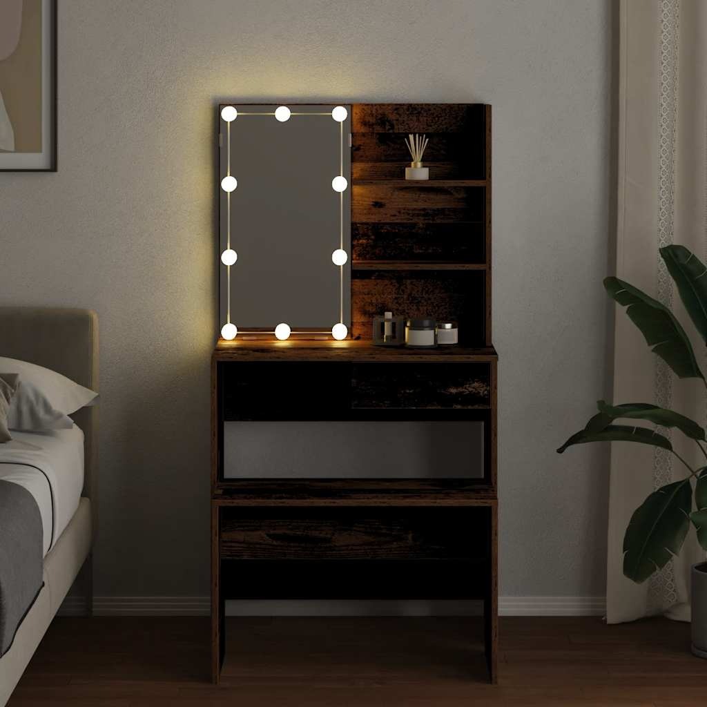 Set Toaletního Stolku S Led Staré Dřevo Kompozitní Dřevo