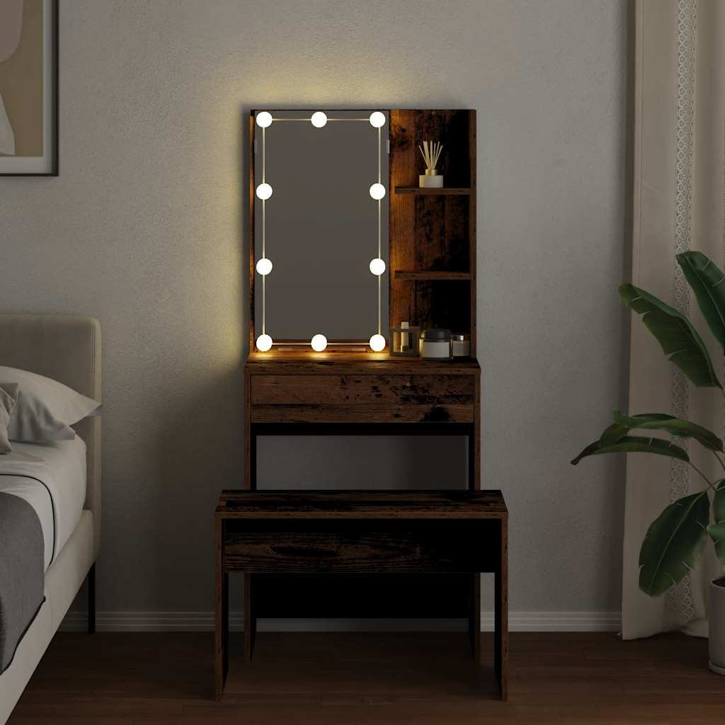 Set Toaletního Stolku S Led Staré Dřevo Kompozitní Dřevo