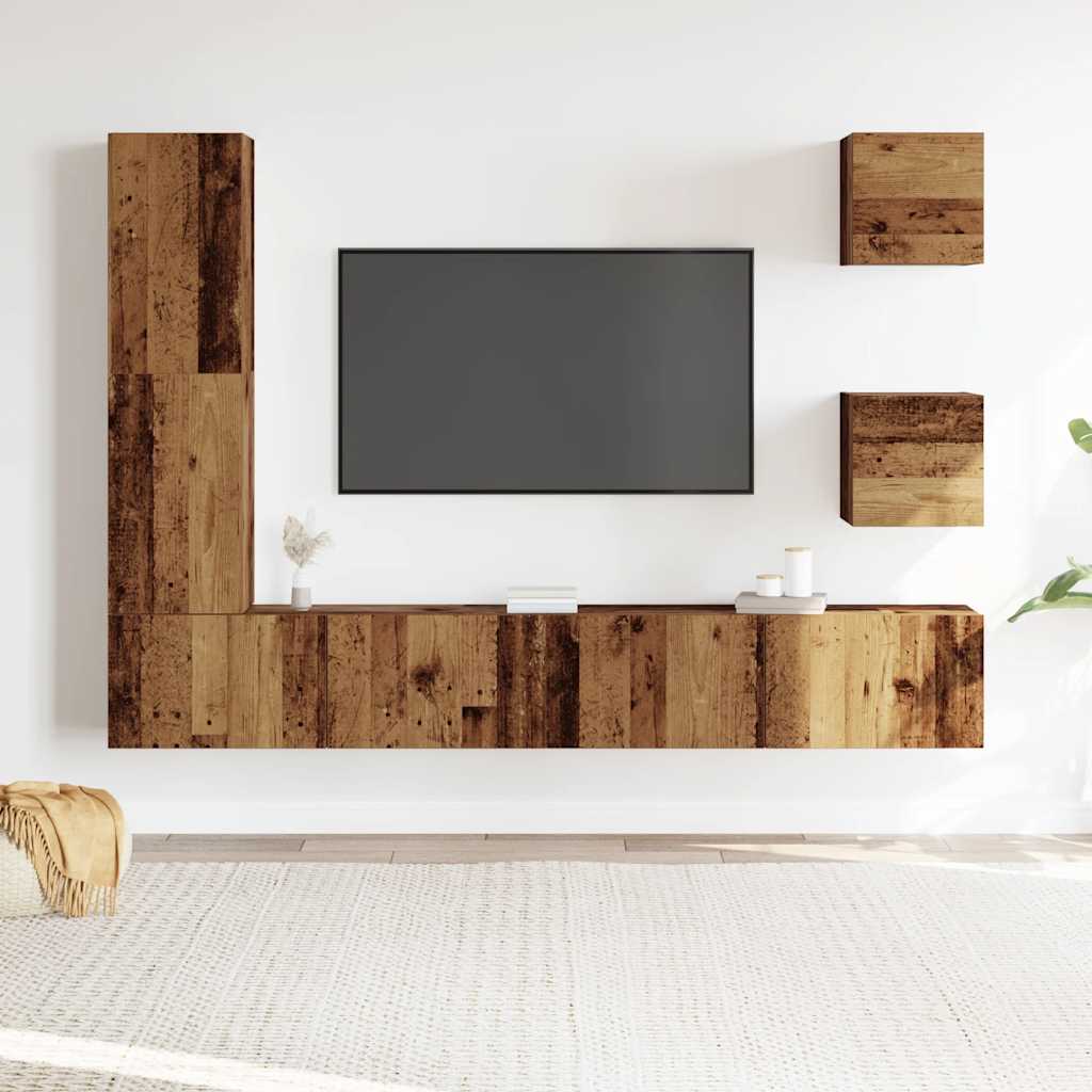 Sada 5 Kusů Nástěnné Tv Skříňka Starého Dřeva Kompozitní Dřevo