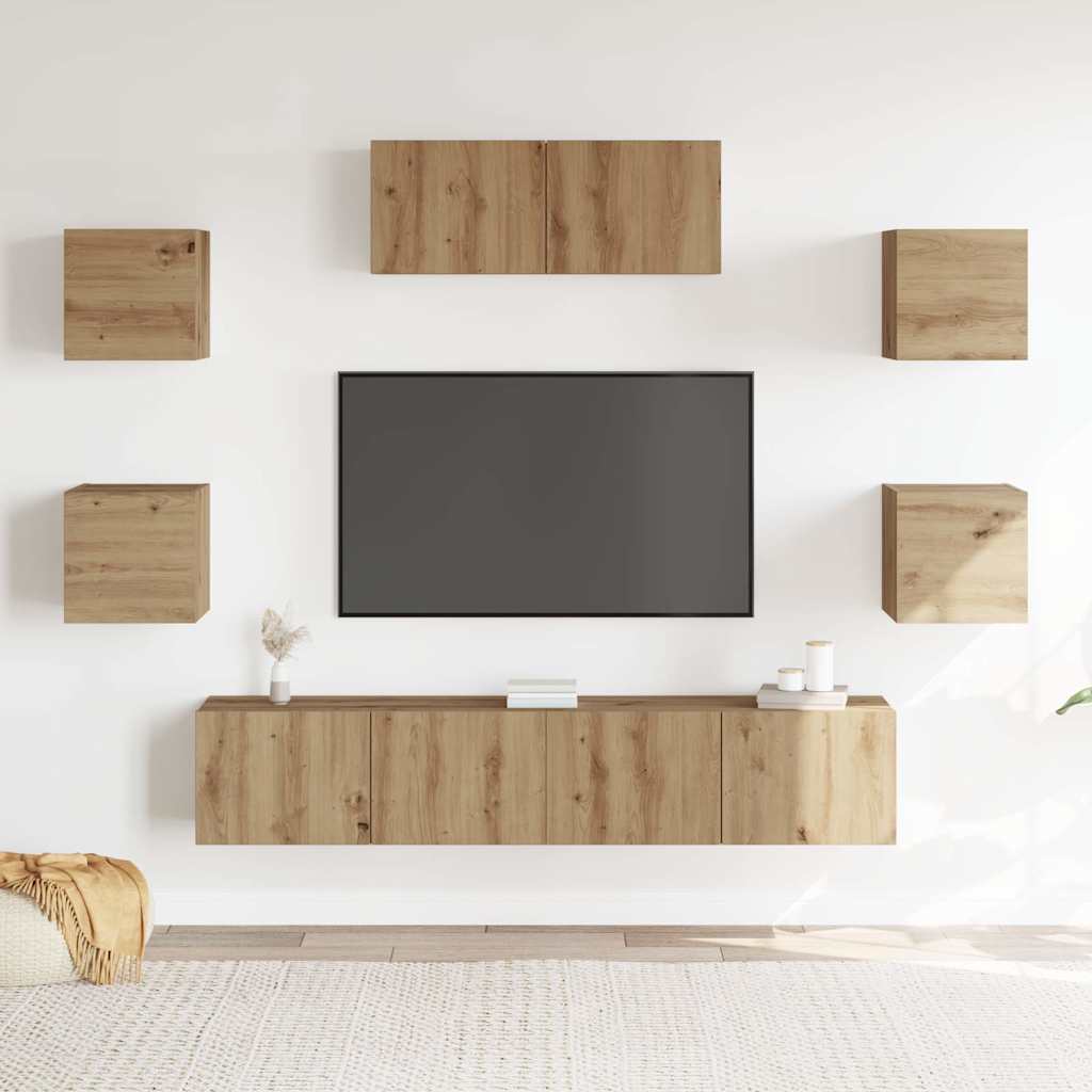 Sada 5 Kusů Nástěnné Tv Skříňka Dub Artisan
