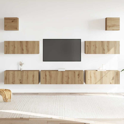 Sada 7 Kusů Nástěnné Tv Skříňka Dub Artisan Kompozitní Dřevo