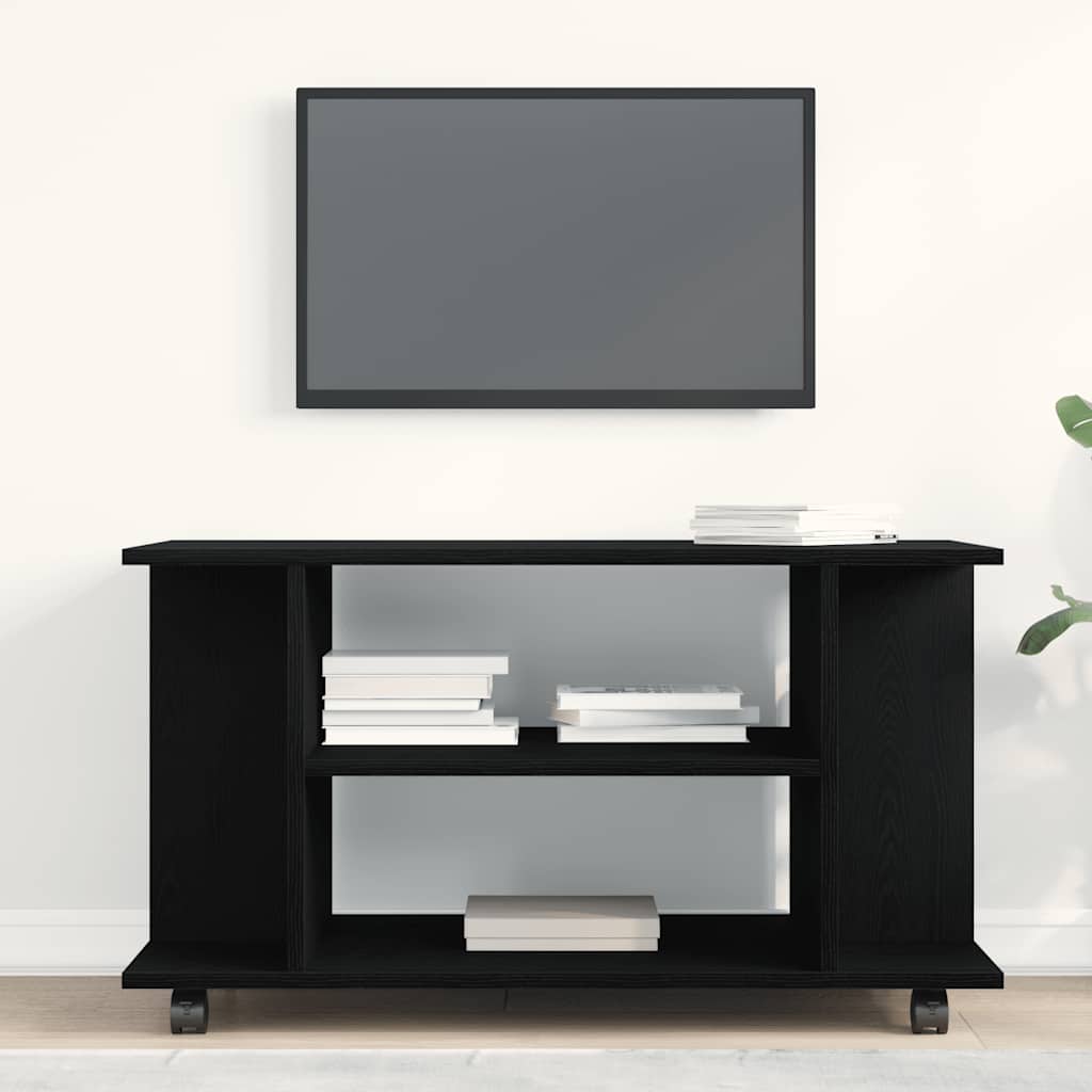 Tv Stolek S Kolečky Černý Dub 80 X 40 X 45 Cm, Dřevo