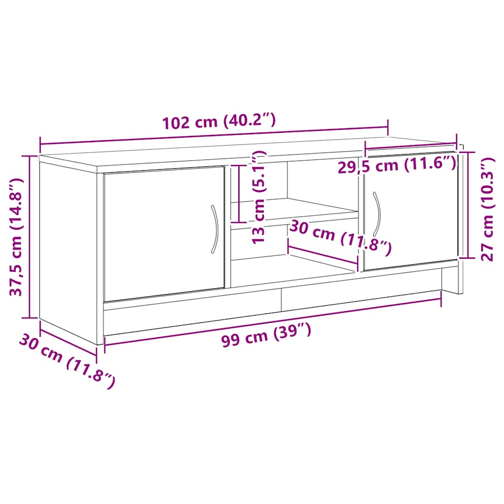 Tv Stolek Černý Dub 102 X 30 X 37,5 Cm, Dřevo