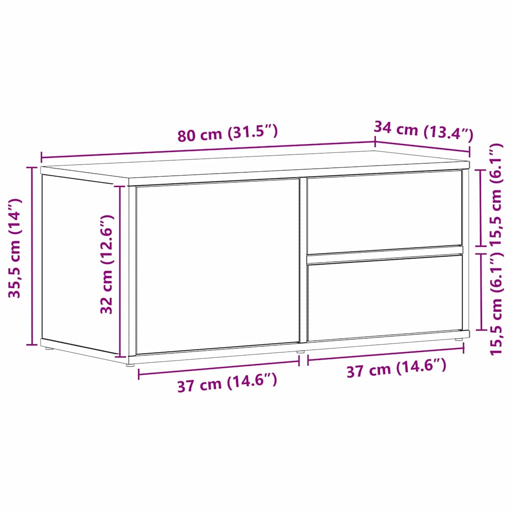 Televizní Skříň 80 X 34 X 36 Cm Černý Dub Kompozitní Dřevo