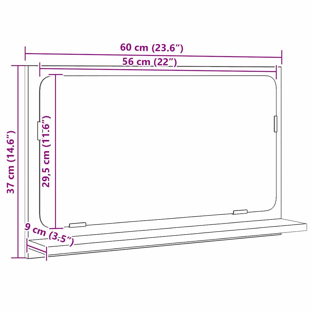 Zrcadlová Police Černý Dub 60 X 10,5 X 37 Cm Kompozitní Dřevo