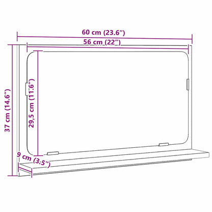 Zrcadlová Police Černý Dub 60 X 10,5 X 37 Cm Kompozitní Dřevo