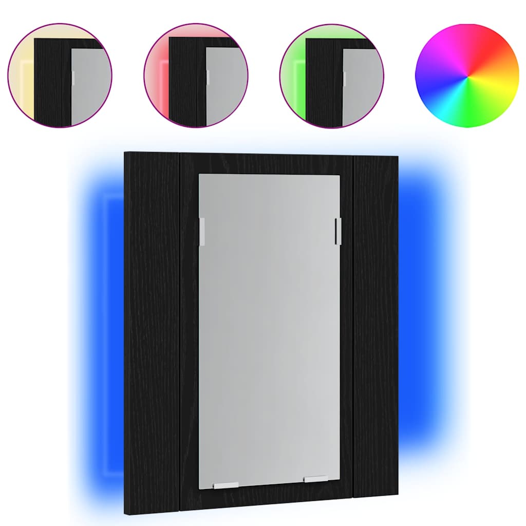 Led Koupelnová Zrcadlová Skříňka Černý Dub 40 X 12 X 45 Cm, Imitace Dřeva
