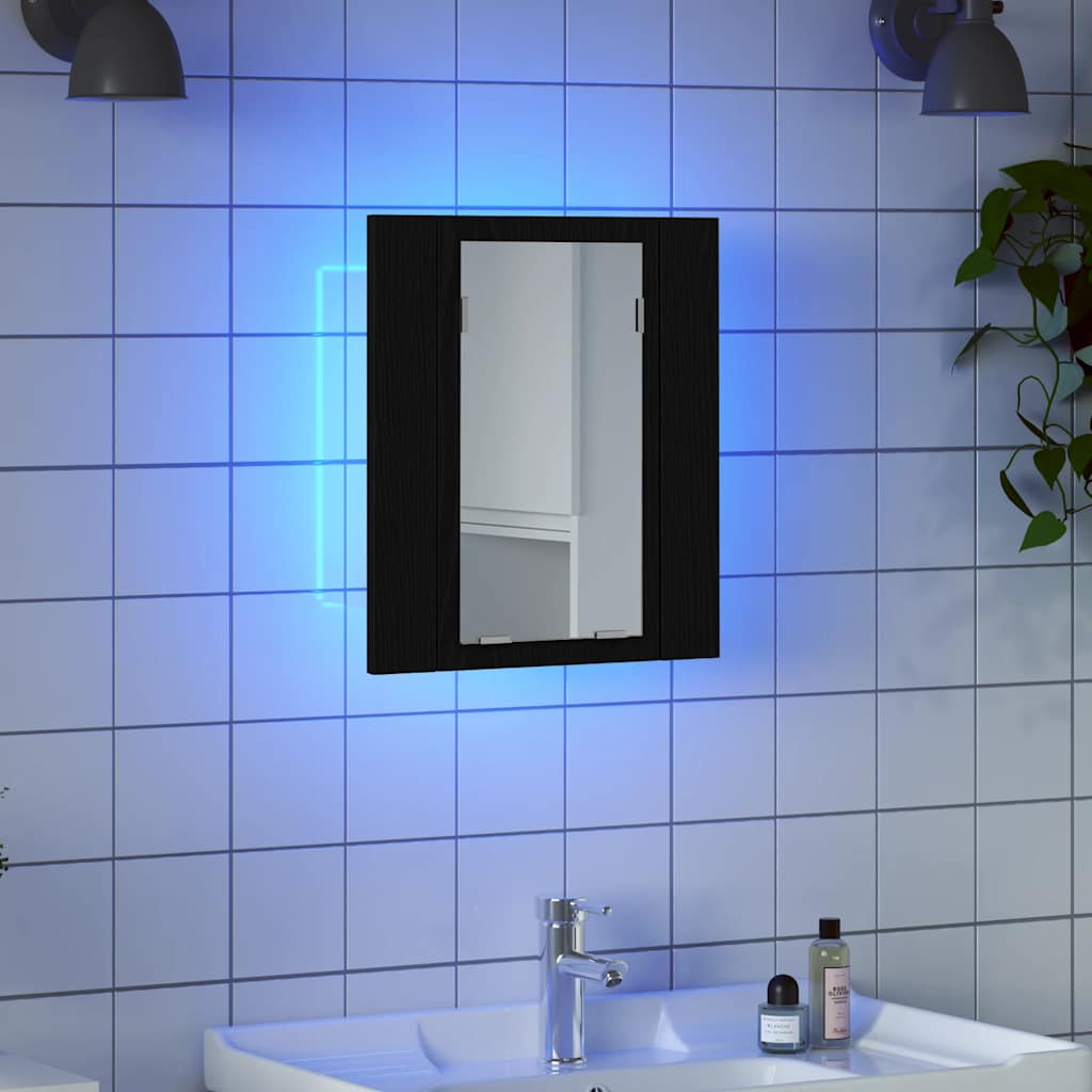 Led Koupelnová Zrcadlová Skříňka Černý Dub 40 X 12 X 45 Cm, Imitace Dřeva