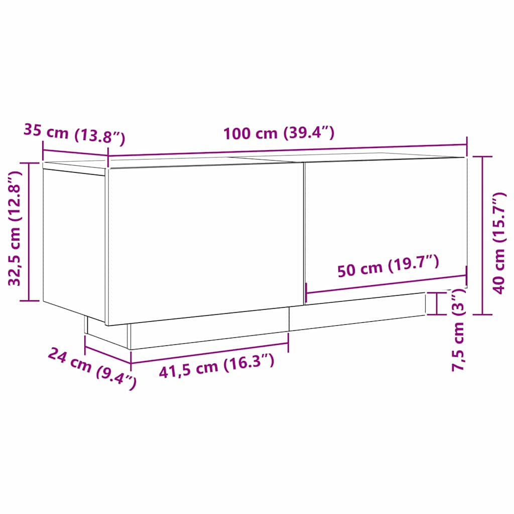Televizní Skříň 100 X 35 X 40 Cm Černý Dub Kompozitní Dřevo