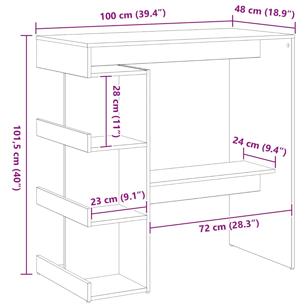 Barový Stůl 100 X 48 X 101,5 Cm Kompozitní Dřevo Černý Dub