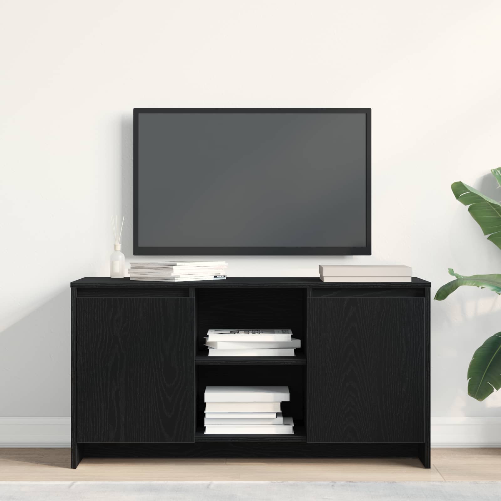 Televizní Skříň 102 X 37,5 X 52,5 Cm Černý Dub Kompozitní Dřevo