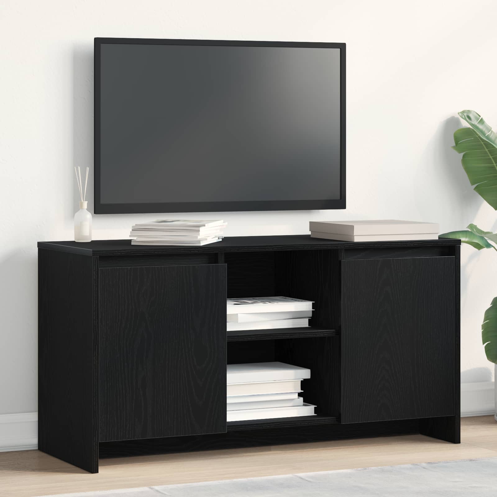 Televizní Skříň 102 X 37,5 X 52,5 Cm Černý Dub Kompozitní Dřevo