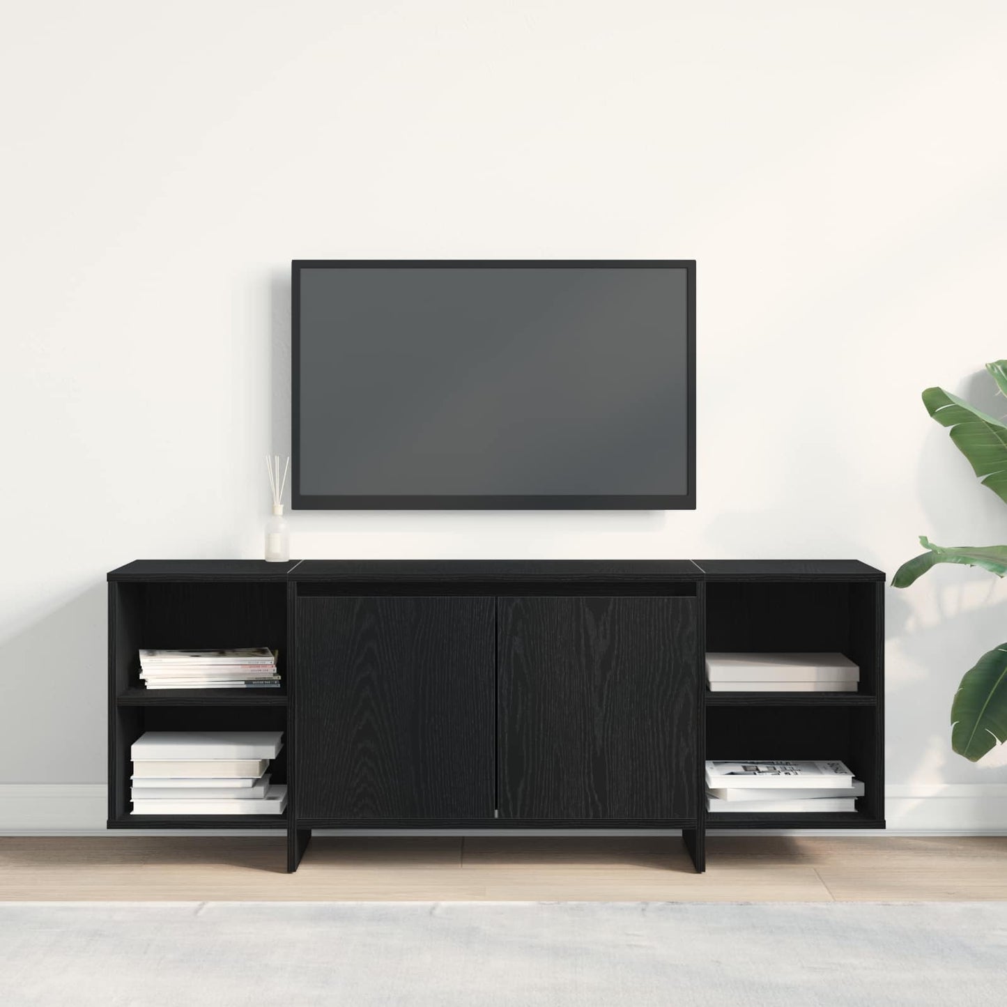 Televizní Skříň 130 X 35 X 50 Cm Černý Dub Kompozitní Dřevo