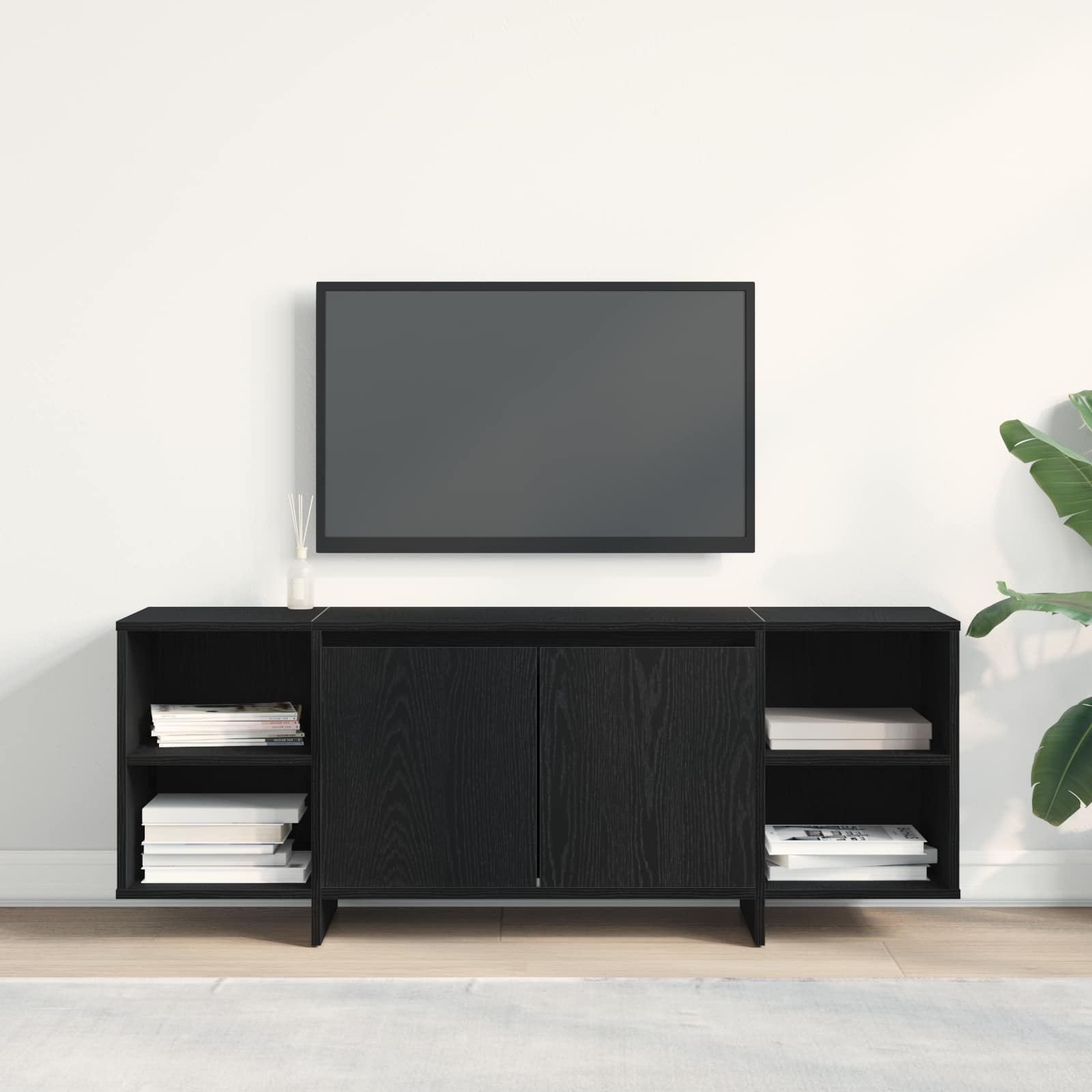 Televizní Skříň 130 X 35 X 50 Cm Černý Dub Kompozitní Dřevo