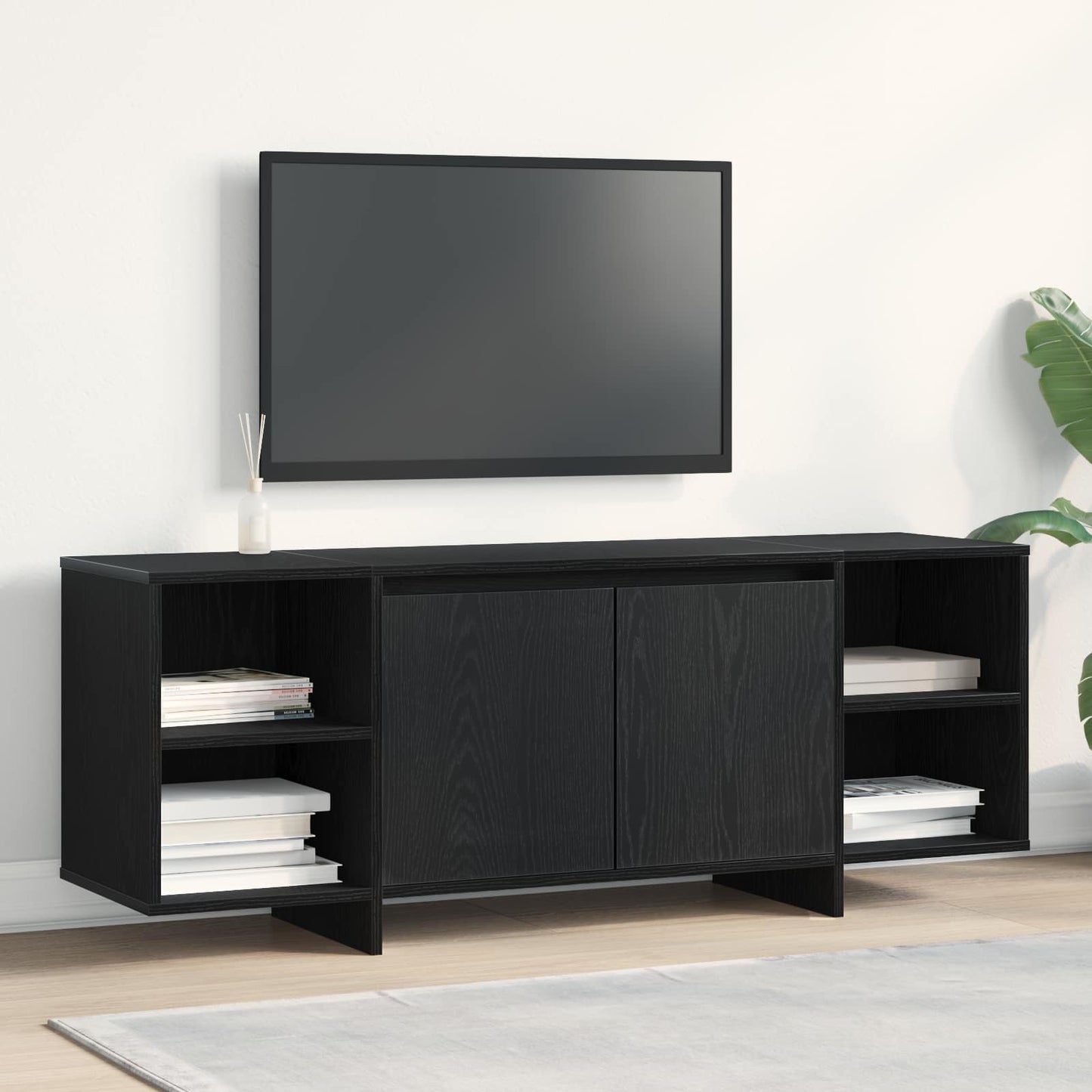 Televizní Skříň 130 X 35 X 50 Cm Černý Dub Kompozitní Dřevo