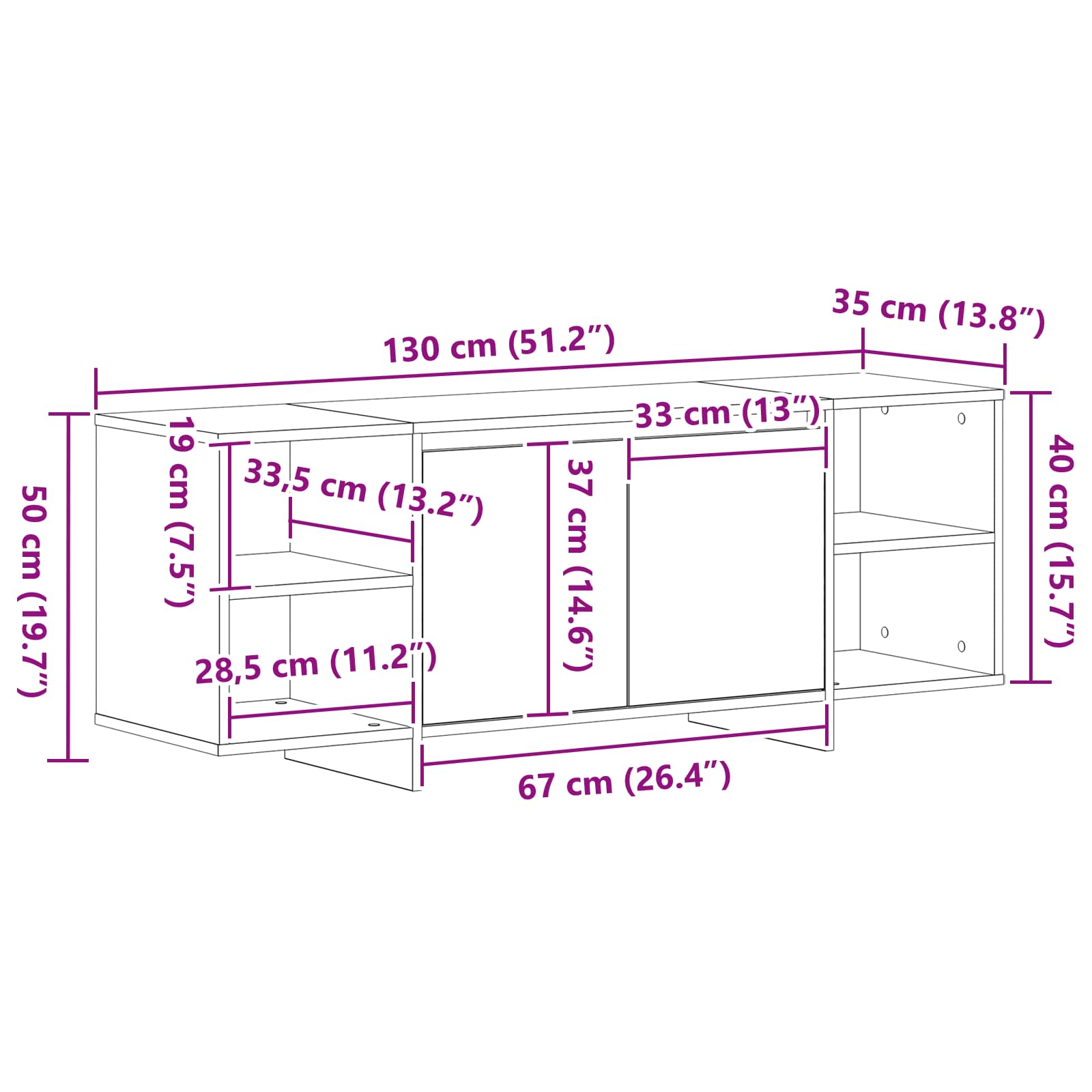 Televizní Skříň 130 X 35 X 50 Cm Černý Dub Kompozitní Dřevo