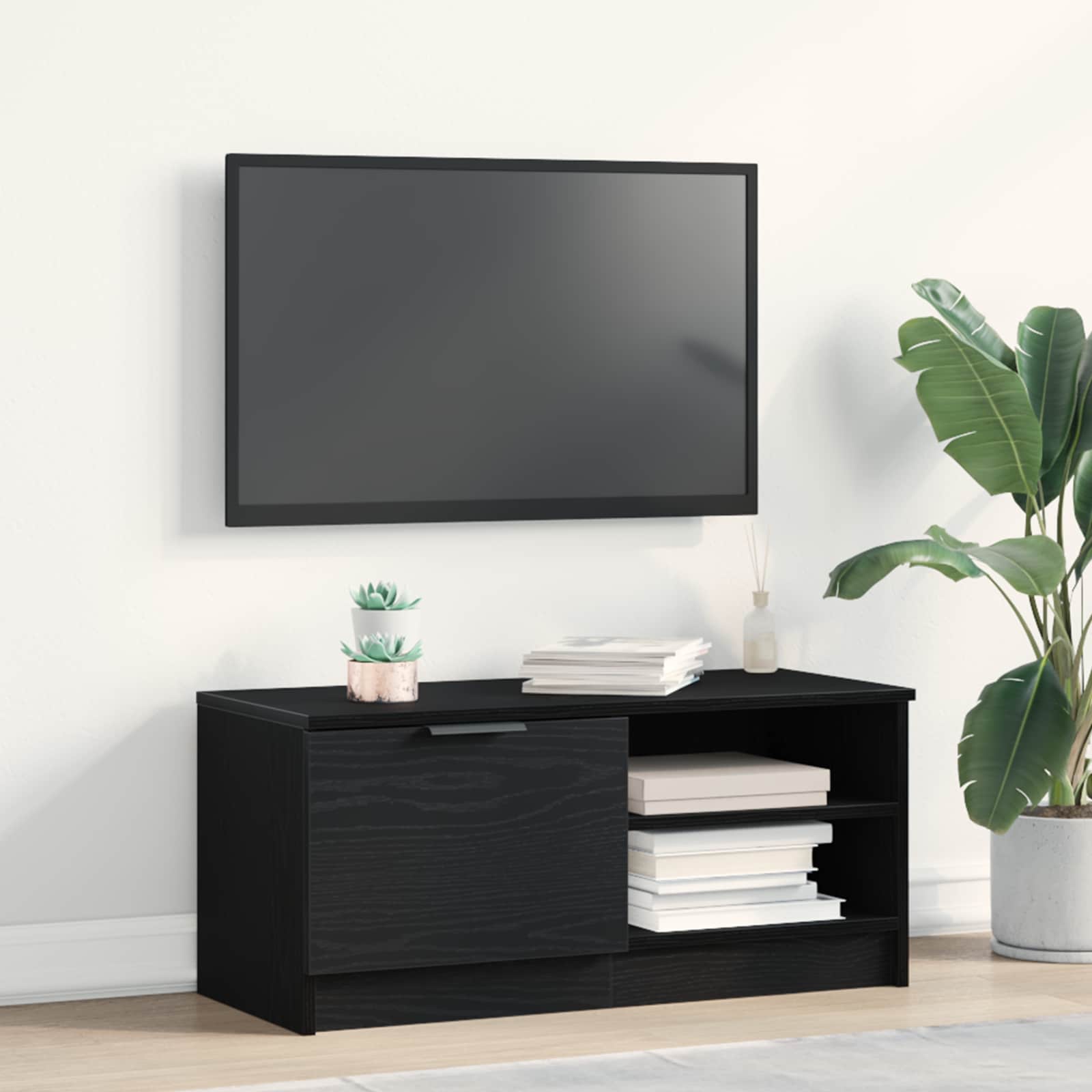 Televizní Skříň 80 X 35 X 36,5 Cm Černý Dub Kompozitní Dřevo