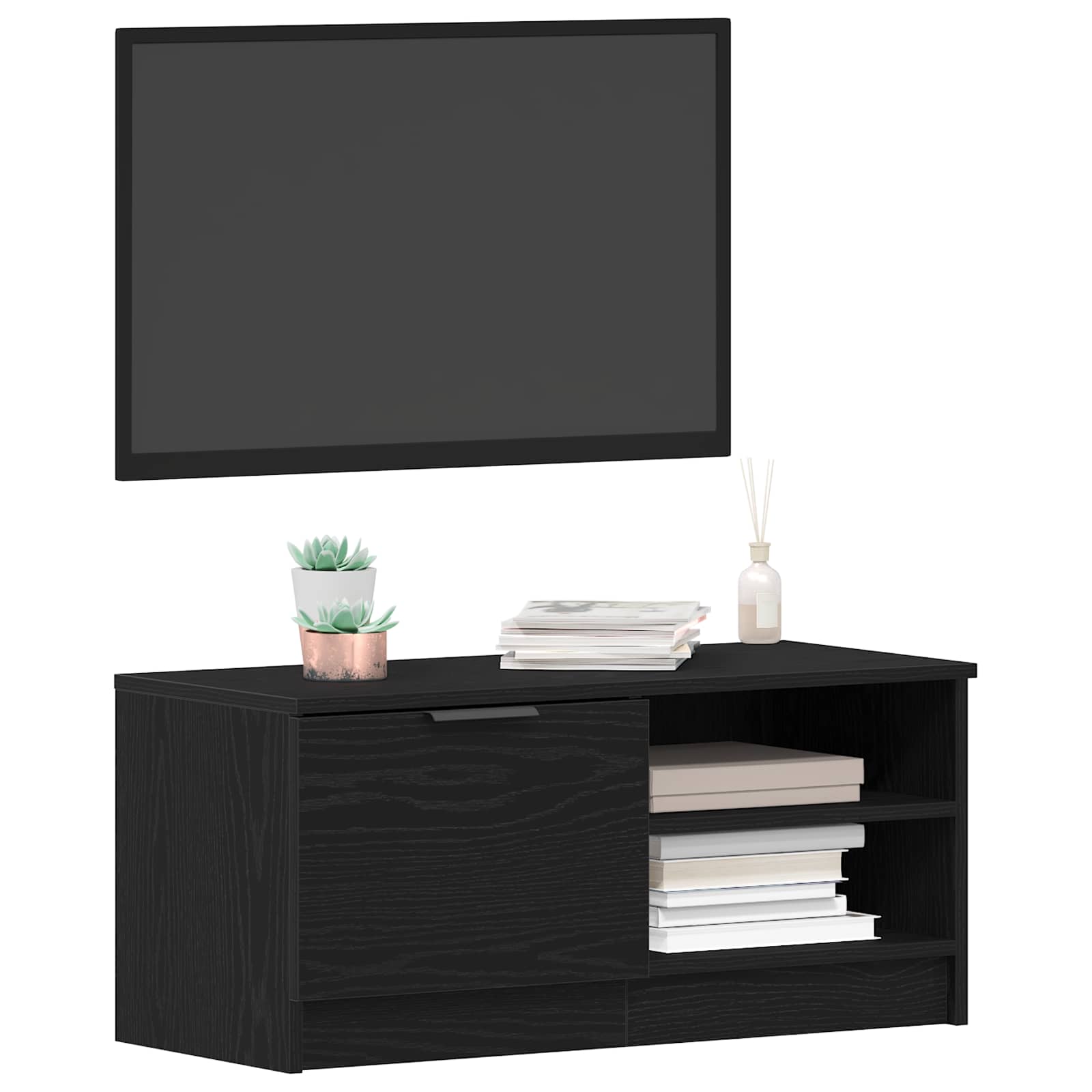 Televizní Skříň 80 X 35 X 36,5 Cm Černý Dub Kompozitní Dřevo