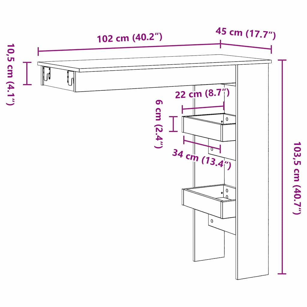Závěsný Barový Stůl 102 X 45 X 103,5 Cm Kompozitní Dřevo
