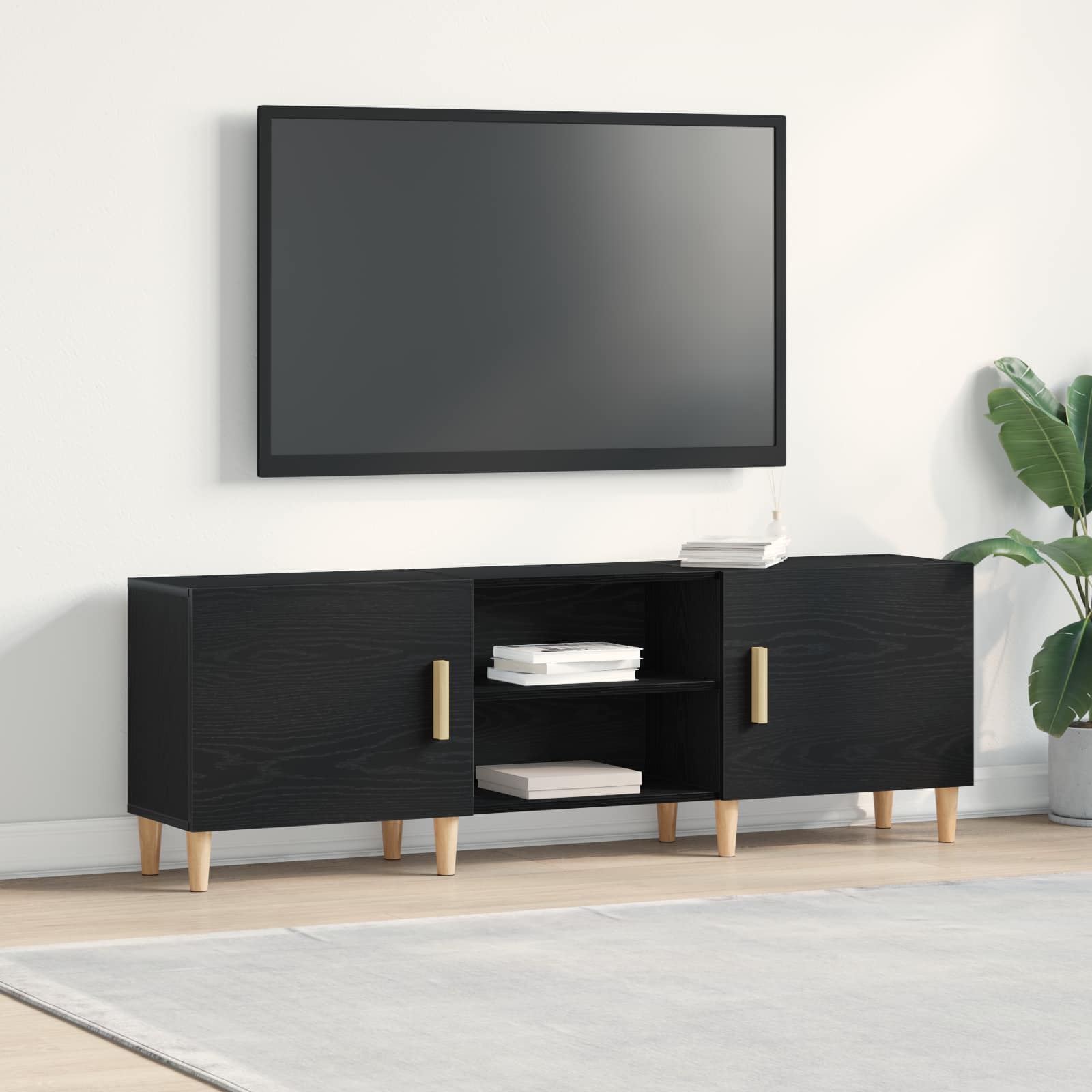 Televizní Skříň 150 X 30 X 50 Cm Černý Dub Kompozitní Dřevo