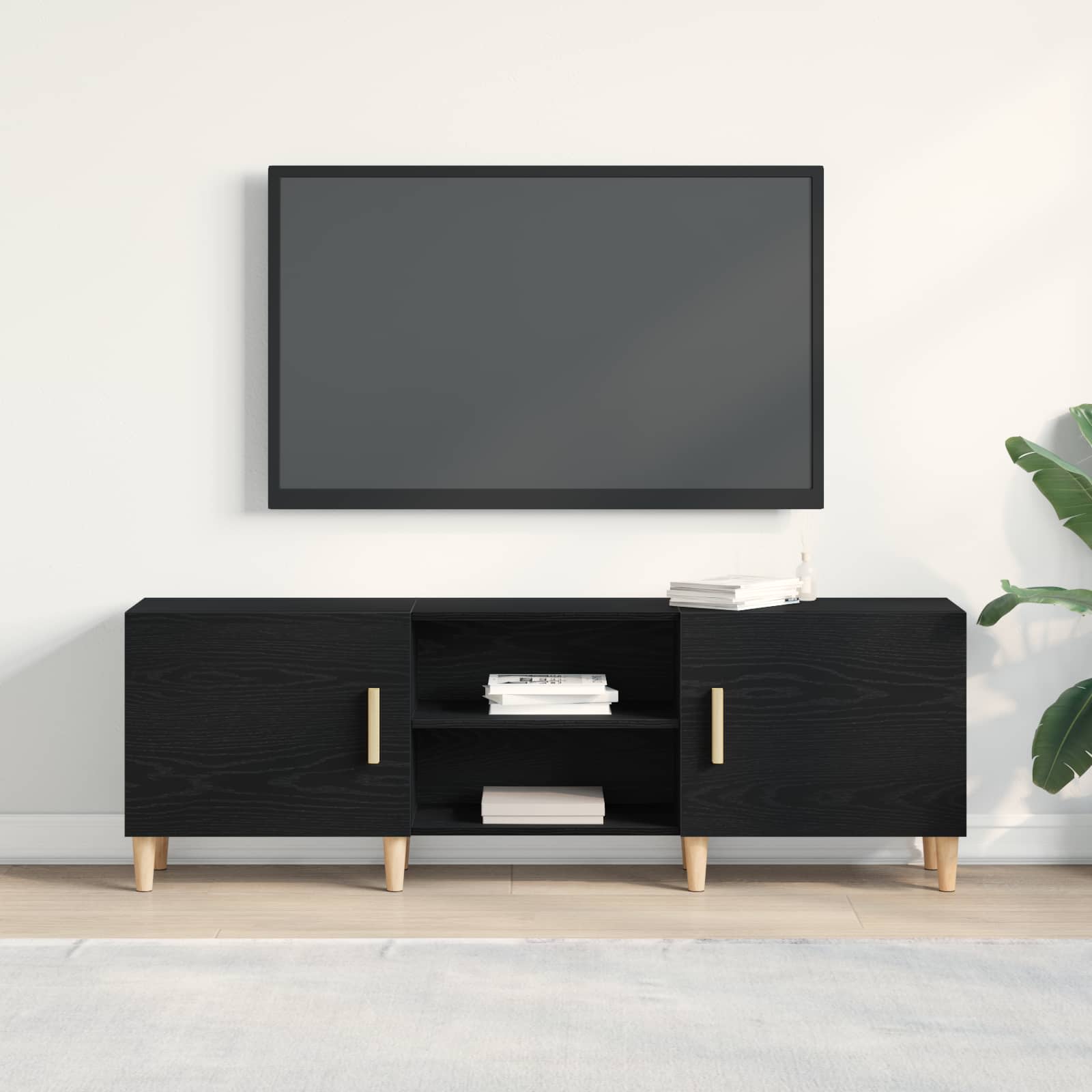 Televizní Skříň 150 X 30 X 50 Cm Černý Dub Kompozitní Dřevo
