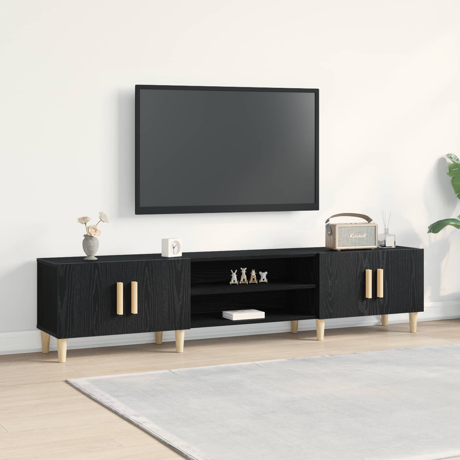 Televizní Skříň 180 X 31,5 X 40 Cm Černý Dub Kompozitní Dřevo