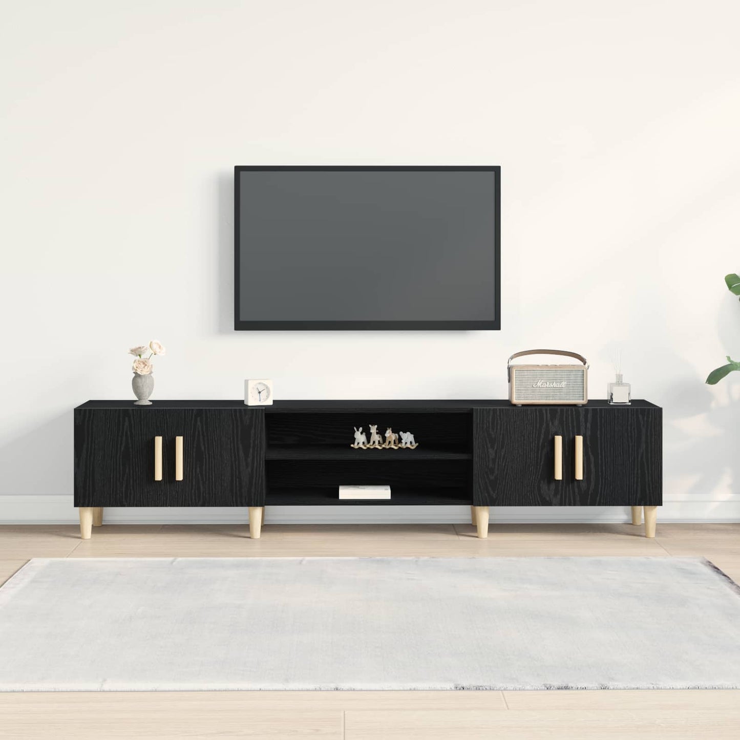 Televizní Skříň 180 X 31,5 X 40 Cm Černý Dub Kompozitní Dřevo